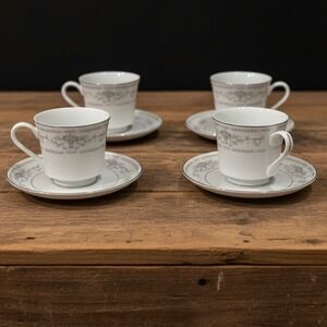 Diane Fine Porcelain China Tea Cups & Saucers, Eight Piece Set Floral Dinnerware